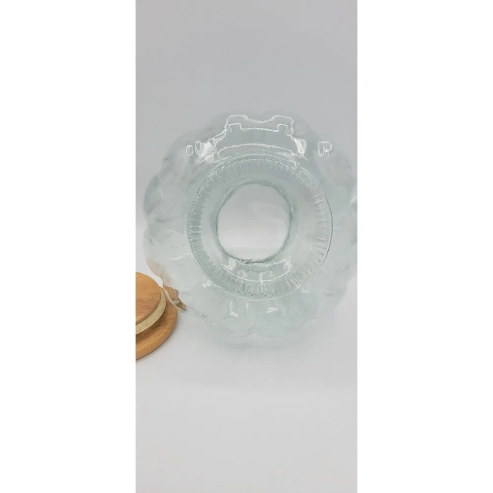Clear Glass Jar Canister Bubble Glass w/ Wood Snap Lid, Round
